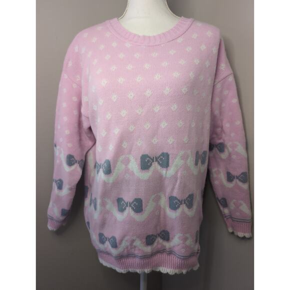 Vintage pink bow coquette girly Alicia sweater XL - Picture 1 of 7